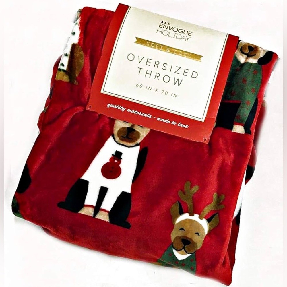 Reindeer dogs nwt dog Holiday Christmas Oversized plush Throw Blanket 60 x 70